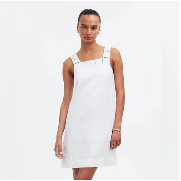 Madewell Georgia Embroidered Tank Dress 8 White NWT Linen Travel Resort Wedding - Picture 1 of 7